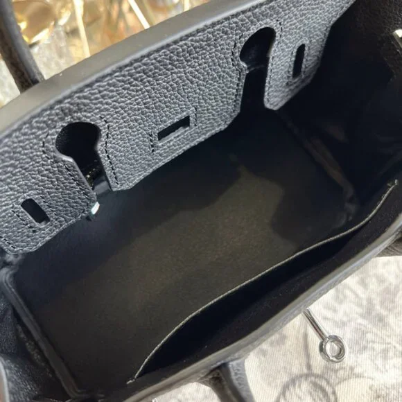 Black genuine leather women's handbag | Silver Hardware SHW | Available 2 Sizes - Picture 8 of 8